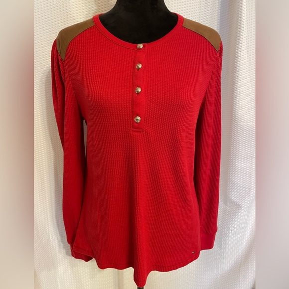 Tommy Hilfiger Red Thermal Blouse Size Large - Picture 2 of 9